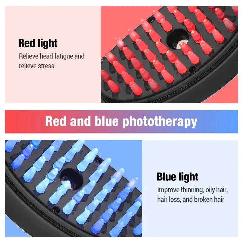 Showlu Smart Laser Hair Growth Comb with red and blue light therapy, featuring a sleek design for scalp massaging and hair stimulation.