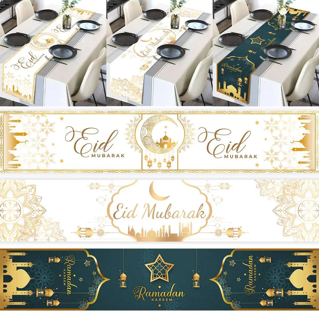 Ramadan decoration table runner with "EID Mubarak" for home Eid al-Fitr celebration, Islamic Muslim party decor, Showlu Fashion Store