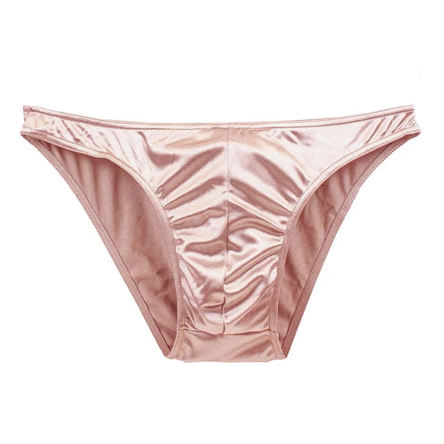 EveryShe men's satin silky briefs in large size, showcasing smooth, shiny fabric and comfortable fit for sexy men's underwear.