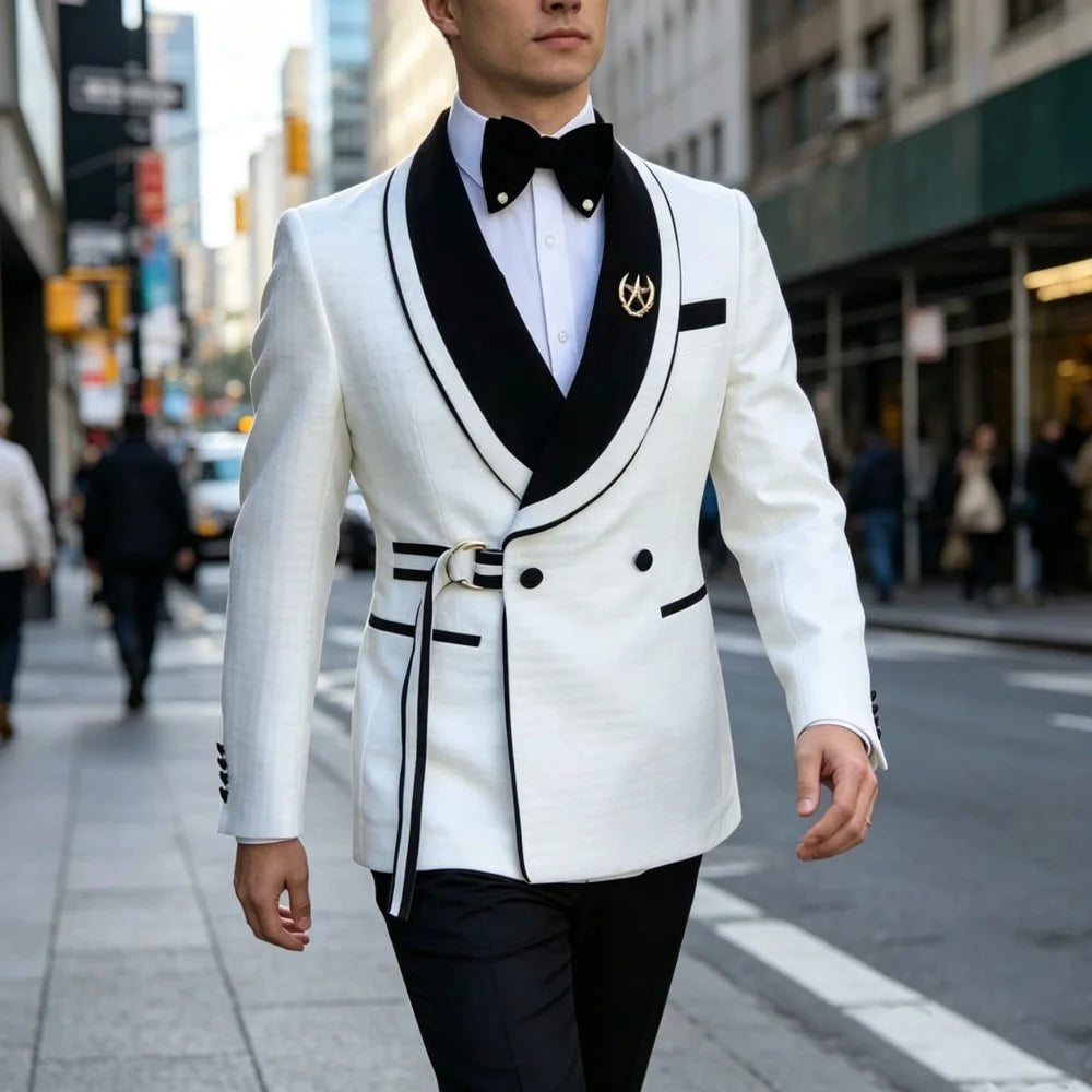 Wedding Suits for Men Double Breasted 2 Pieces Slim Fit Jacket with Pants Set for Groom Guest Prom Formal Banquet 2026