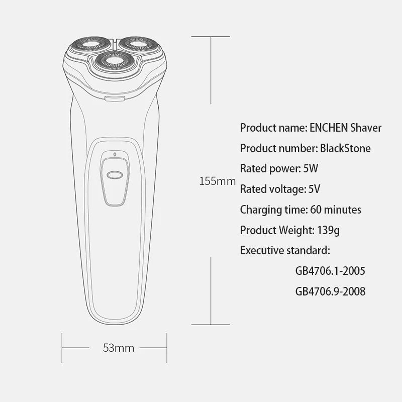 Showlu Smart General ENCHEN Blackstone 3D Rotary Electric Shaver with sleek design and multiple rotary blades for a close shave.