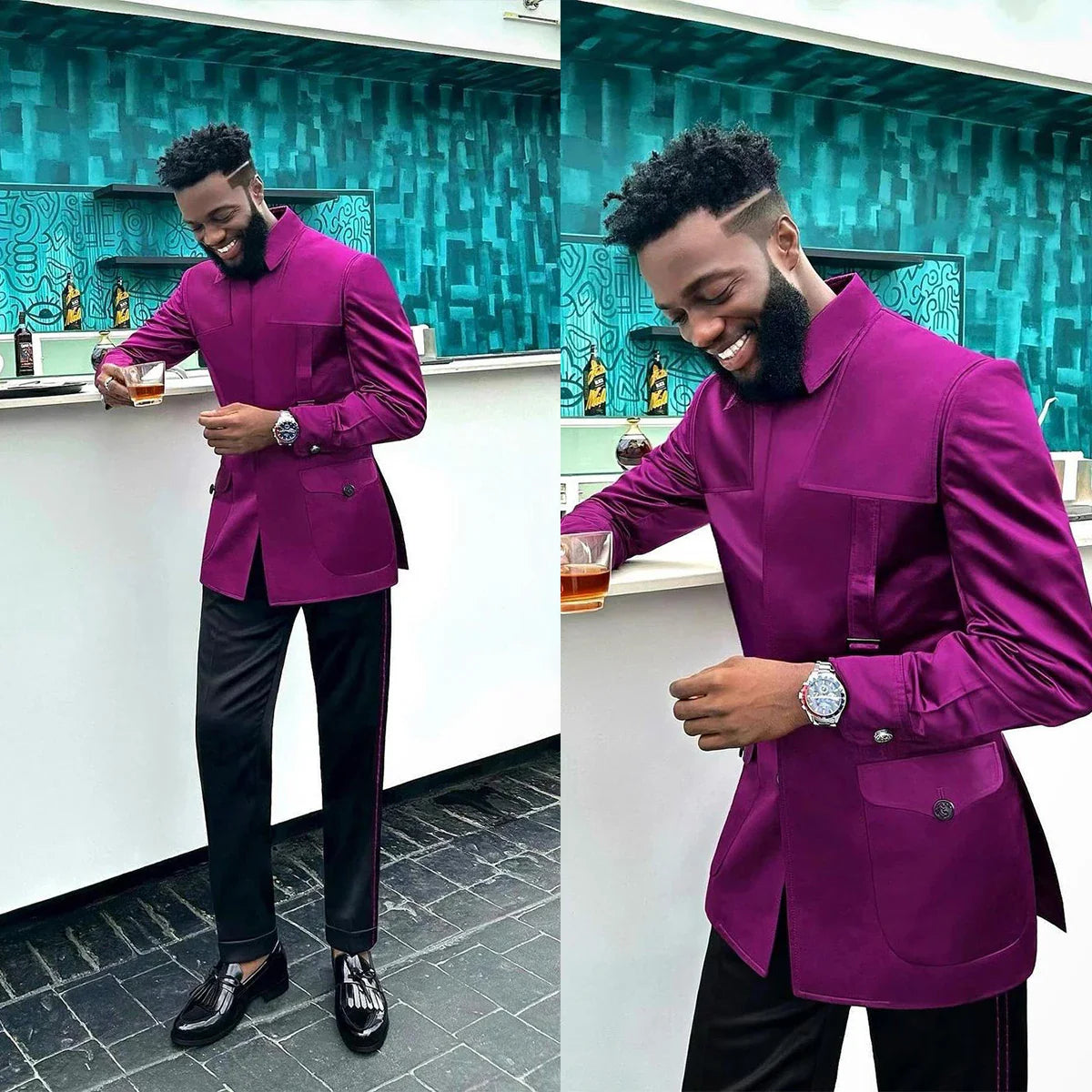 Men's double-breasted wedding suit by SHOWLU FASHION STORE, tailored tuxedo with classic design and formal black fabric.