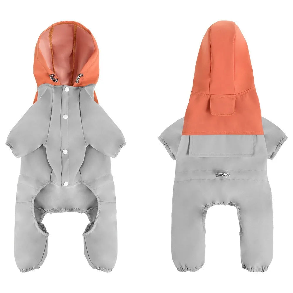Reflective Showlu waterproof dog raincoat made of breathable nylon, designed to keep pets dry and visible in rainy weather.