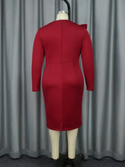 Wine Bodycon Dresses for Women O Neck Ruffles Appliques Long Sleeves High Waist Elegant Christmas Party Nightclubs Holiday Gowns