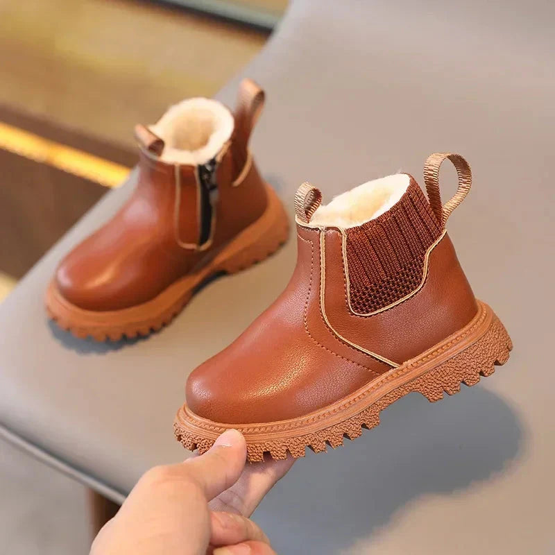 Sonkpuel kids winter snow boots by SHOWLU FASHION STORE, warm PU leather ankle shoes for boys and girls, suitable for winter outdoor wear.