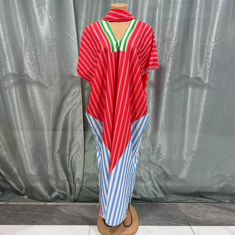 African women’s traditional dress, colorful dashiki Ankara gown by Showlu Fashion Store, long maxi outfit with Muslim kaftan style.