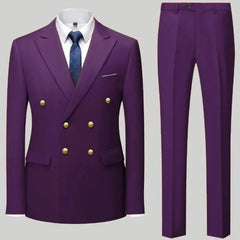 Fashion New Men's Casual Boutique Double Breasted Suit Trousers / Man's Business Suit Jacket Blazers Coat Pants 2 Pcs Set
