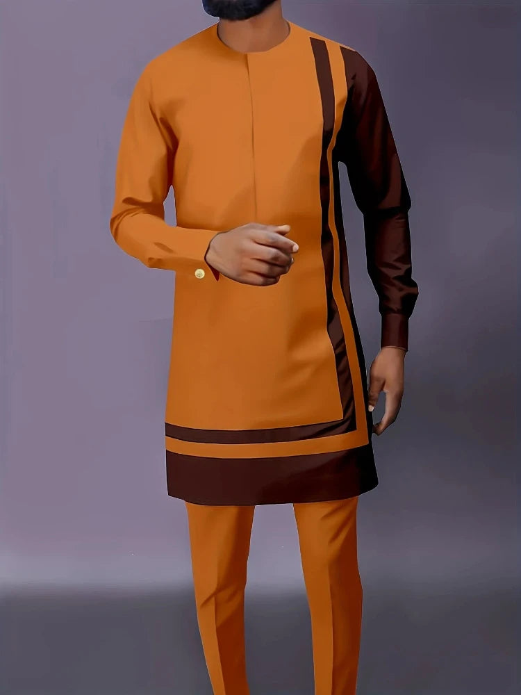 Showlu Men's casual two-piece set with long-sleeved top and trousers, stylish and comfortable for everyday wear.