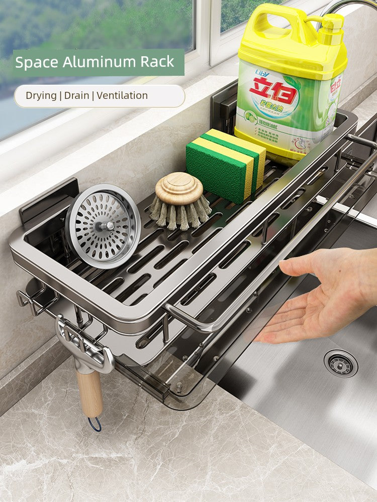 Aluminum wall-mounted kitchen seasoning rack with punch-free design, ideal for organizing spices and condiments in the kitchen.