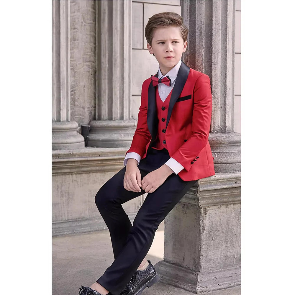 High-end Boys Suits Handsome Party Dinner Formal Wedding Tuxedos Chic Shawl Lapel One Button Slim Kids Clothes 3 Piece Sets