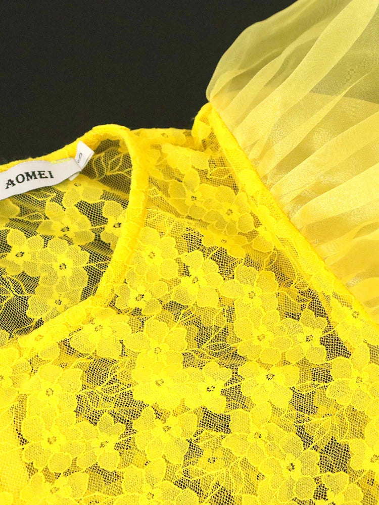 Aimei Women's lace mermaid evening gown with long sleeves and intricate lace details, perfect for formal weddings and evening events.