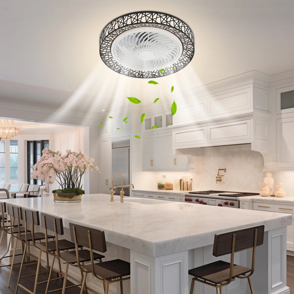 Modern Showlu Fashion ceiling fan with light and adjustable LED breeze, featuring sleek design and integrated lighting.