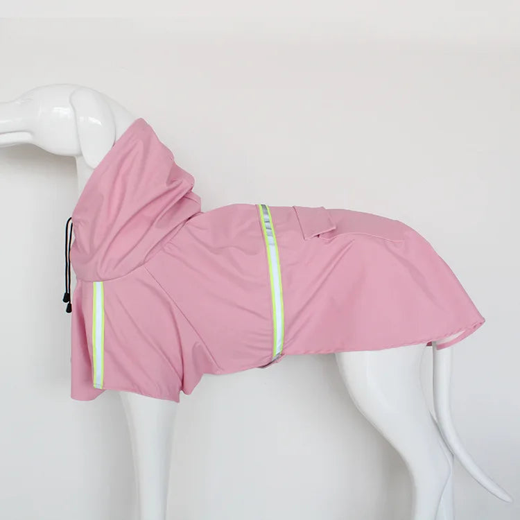 Large Showlu dog raincoat with reflective waterproof hood and pet cloak, designed for outdoor protection in wet weather.
