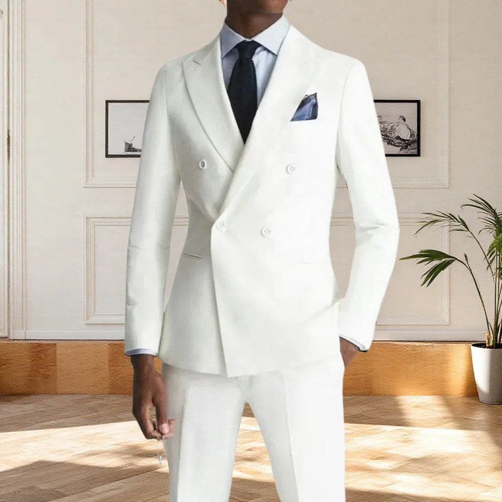 Formal White Suits for Men Double Breasted 2 Pieces Jacket Pants Blazers Sets Business Gentleman Banquet Slim Fit Male Clothing
