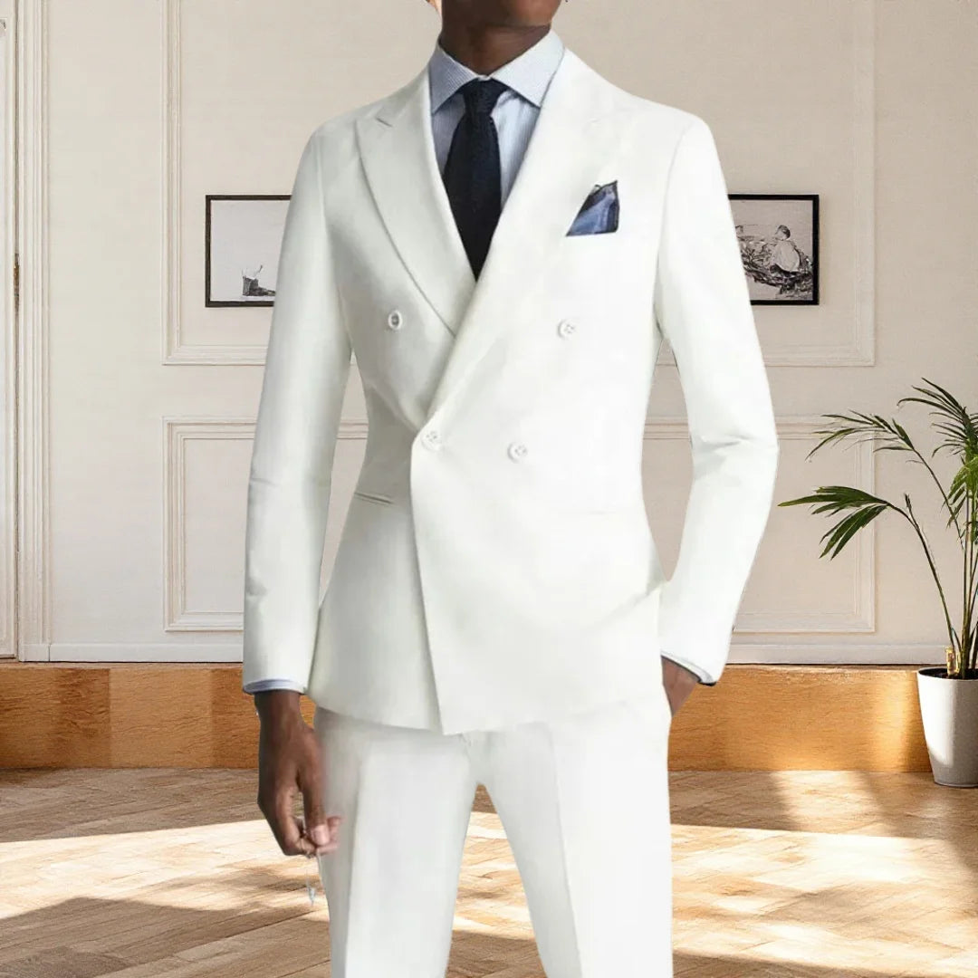 Formal White Suits for Men Double Breasted 2 Pieces Jacket Pants Blazers Sets Business Gentleman Banquet Slim Fit Male Clothing