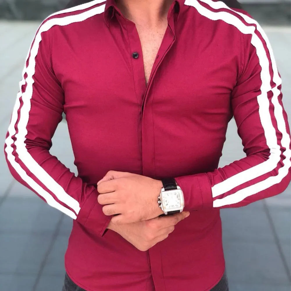 Showlu men's stripe long sleeve shirt made of bamboo fiber, casual business top with stylish pattern and comfortable fit