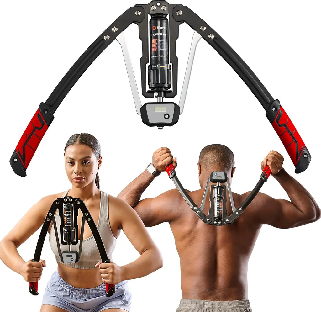 Showlu Hydraulic Chest Expander with adjustable resistance from 22 to 440 pounds, used for arm and upper body training.