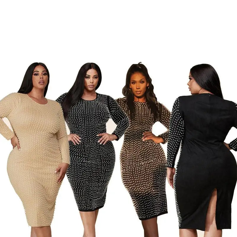 Plus size women's A-line knee-length long sleeve dress by Showlu Fashion, featuring a stylish and comfortable design.