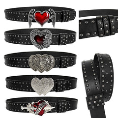 Unisex Jeans Belt sword red heart Gothic Y2k Fashion Belts For Women Designer Luxury Black Rivet Punk Accessory Men's Belt Male