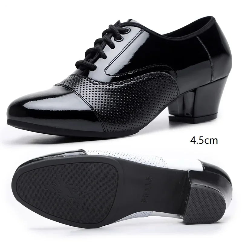 Men's modern dance shoes by Showlu Fashion, made of soft leather, breathable, suitable for Latin, jazz, and formal dance styles.