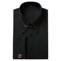 White slim fit men's shirt with empire collar and cufflinks, featuring sharp point design, ideal for casual or business wear.