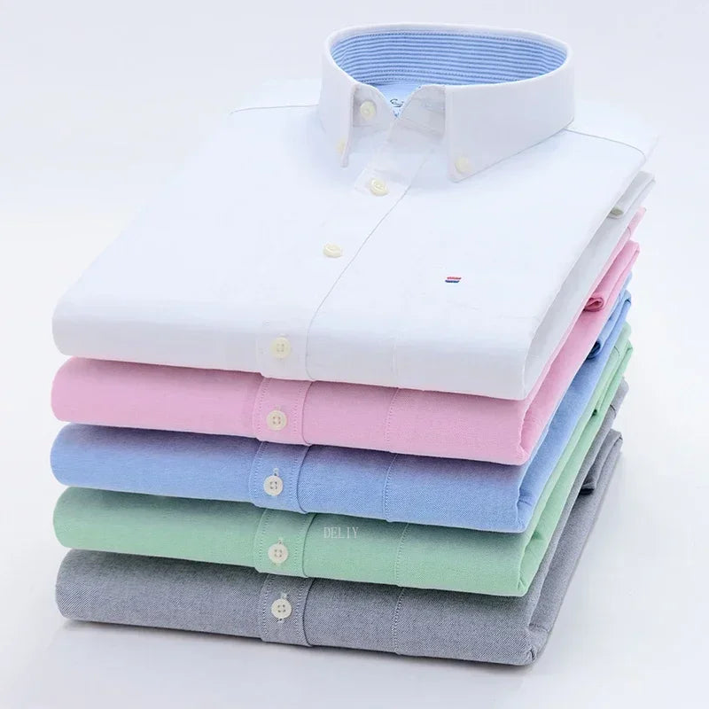 Men's long sleeve plaid cotton casual dress shirt in solid color, regular fit, oversized 6XL from Showlu Fashion Store.