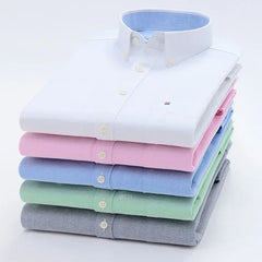 Men's 100% Cotton Smart Casual Shirt Long Sleeve Plaid Oxford Casual Solid Color Print Regular Fit Dress Shirt Oversized  6XL