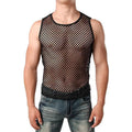 Men's mesh tank top by Showlu Fashion Store, transparent summer sleep vest undershirt with breathable, lightweight mesh fabric.