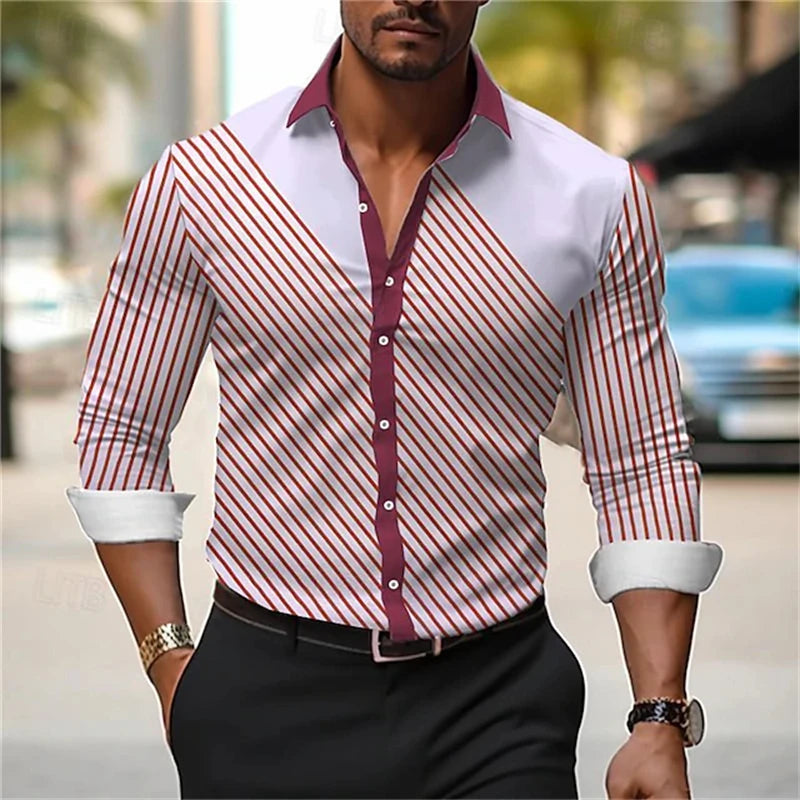 Men's long-sleeved casual shirt from Showlu Fashion, featuring a simple, stylish design suitable for fall streetwear and office wear.