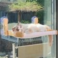 Showlu Wooden Cat Window Perch with cozy faux fur hammock bed and strong suction cups for secure attachment.