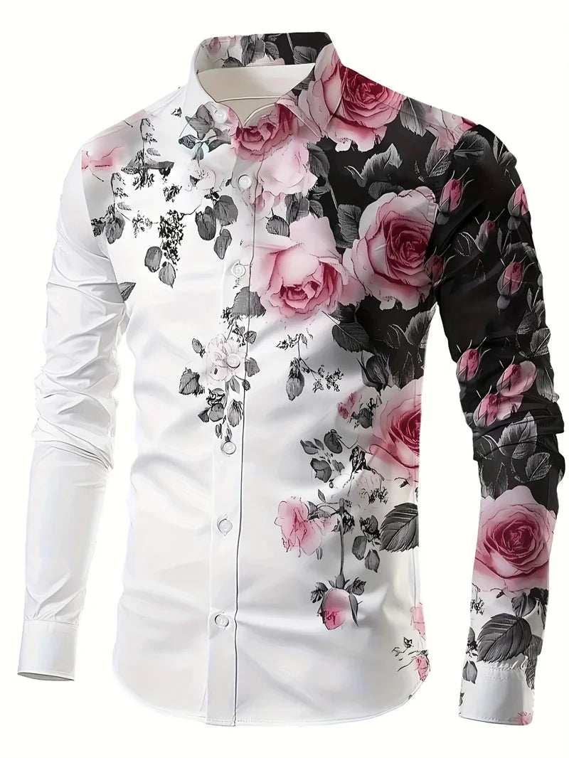 Men's 2025 formal shirt by Showlu Fashion Store, long sleeve button-up streetwear top with lapel and stylish button design.