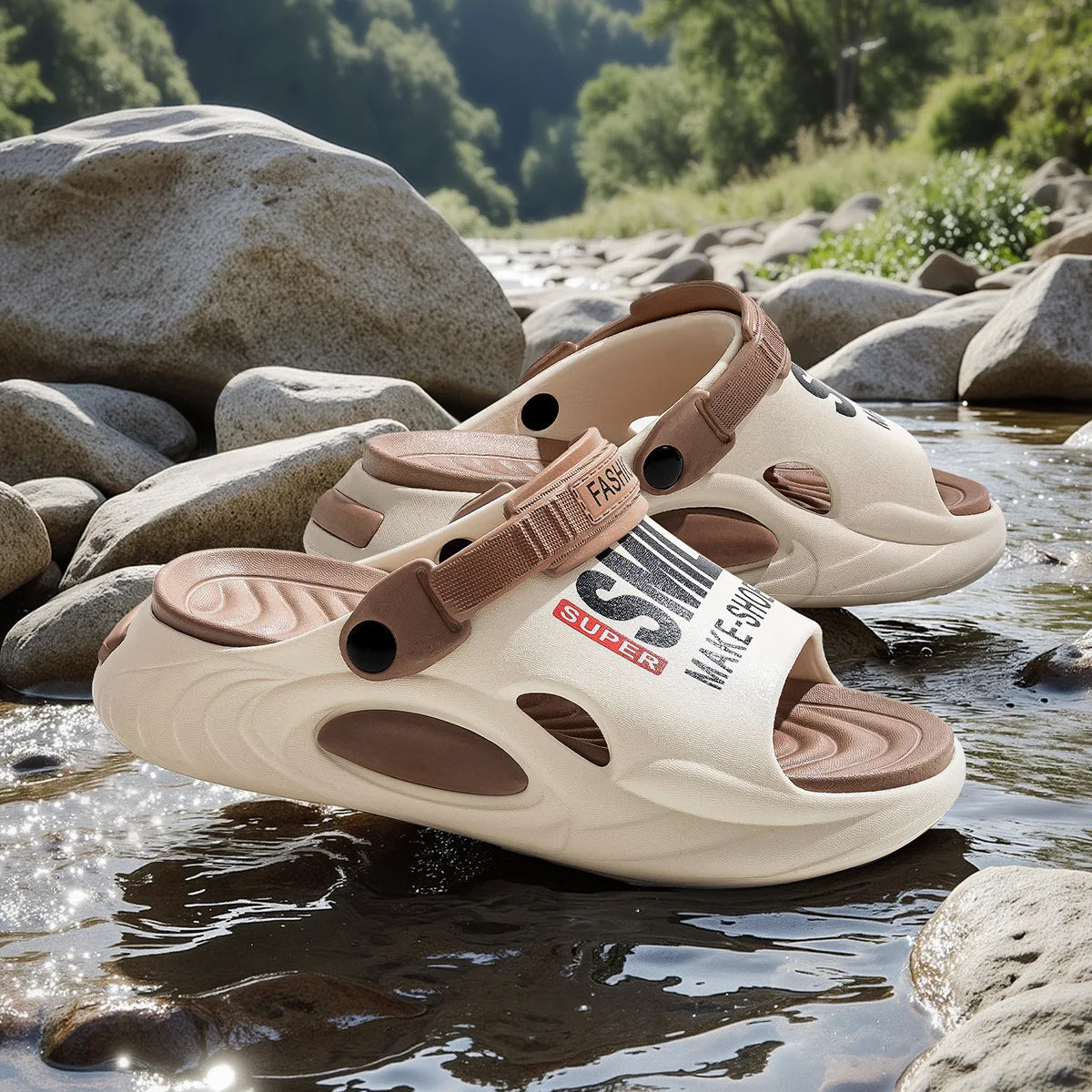 Comwarm men's summer slides with thick sole and anti-slip EVA material, ideal for beach and casual wear.
