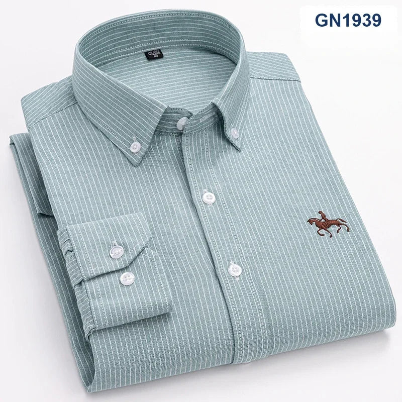 Men's SHOWLU FASHION STORE Qi Xiu Cai slim fit long-sleeve casual shirt in 100% cotton, 6XL size, with a classic collar and button front
