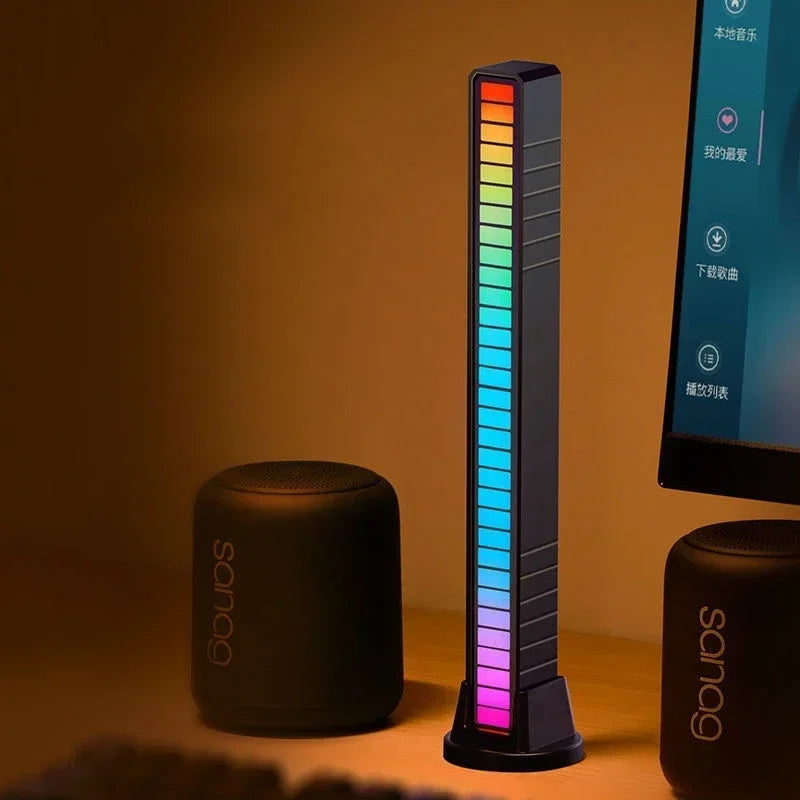 RGB Sound Control LED music rhythm light bar by Showlu Smart General, showcasing colorful LED bars reacting to music beats