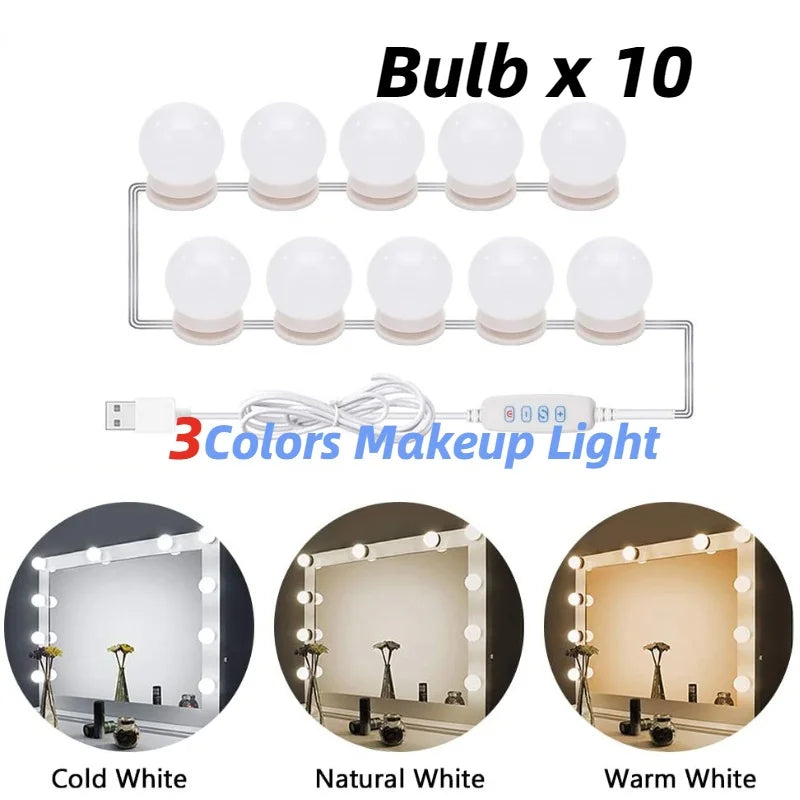 Digitaling LED vanity mirror lights with dimmable 12V USB makeup bulbs, perfect for enhancing beauty and grooming routines.