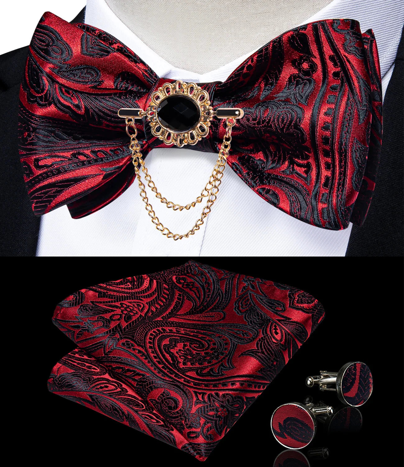 Pink plaid silk self-tie bow tie set with brooch and hanky, stylish men's accessory from SHOWLU FASHION STORE