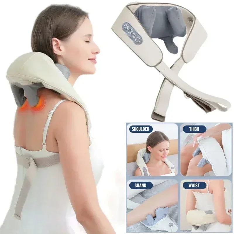 Showlu Smart electric neck and shoulder massager with kneading rollers, designed to relieve tension in trapezius and neck muscles.