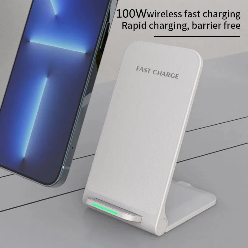 Showlu Smart General 30W fast wireless charging stand with sleek design and adjustable viewing angle for compatible smartphones.