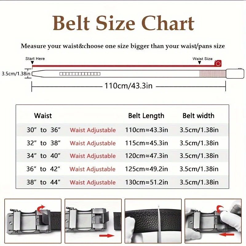 Men's leather belt from Showlu Fashion Store featuring micro adjustable strap, perfect for dressing up and suitable for gifting.