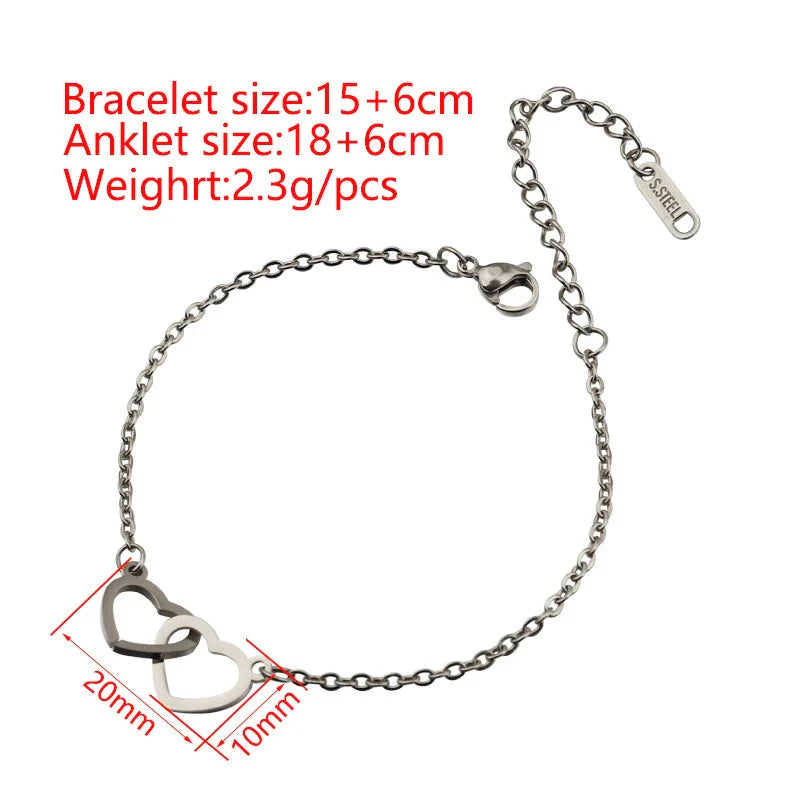 Double heart steel bracelet with eternal rose in a decorative box, from SHOWLU FASHION STORE, stylish jewelry accessory.