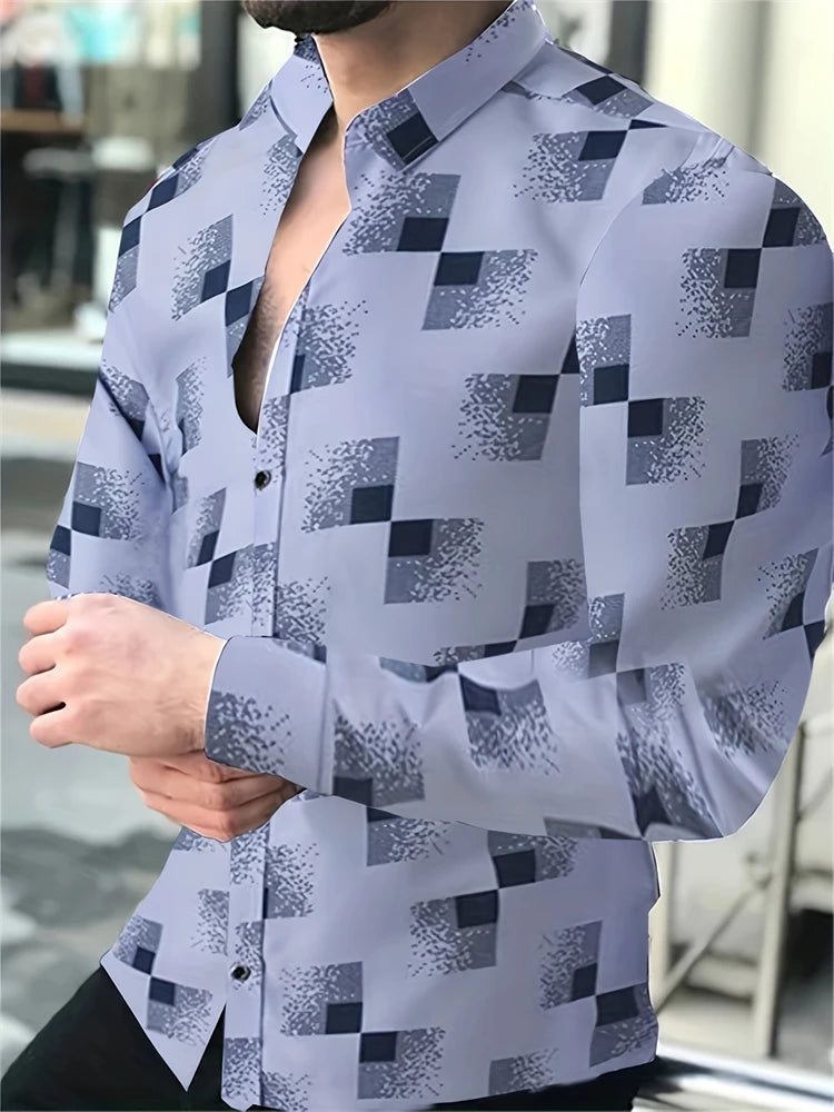 Men's plaid printed long sleeve casual shirt by Showlu Fashion, perfect for social and fashion occasions.