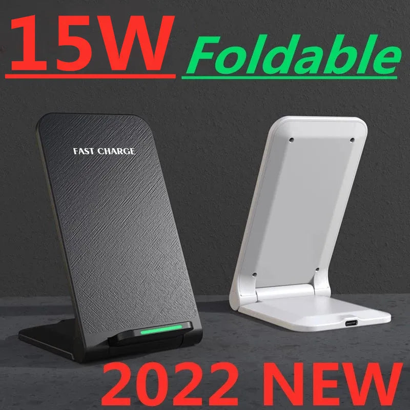 Showlu Smart General 30W fast wireless charging stand with sleek design and adjustable viewing angle for smartphones.