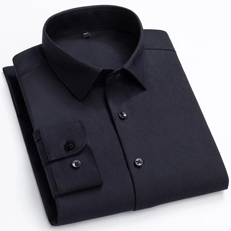 Men's wool blend long sleeve dress shirt by Showlu Fashion, solid color, soft, comfortable, regular fit, suitable for office or smart casual.