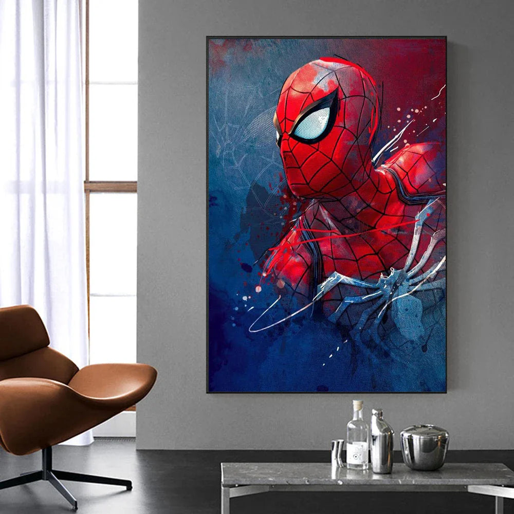 Unframed Marvel Spider-Man watercolor canvas wall art poster featuring vibrant Spider-Man illustration for home decor.