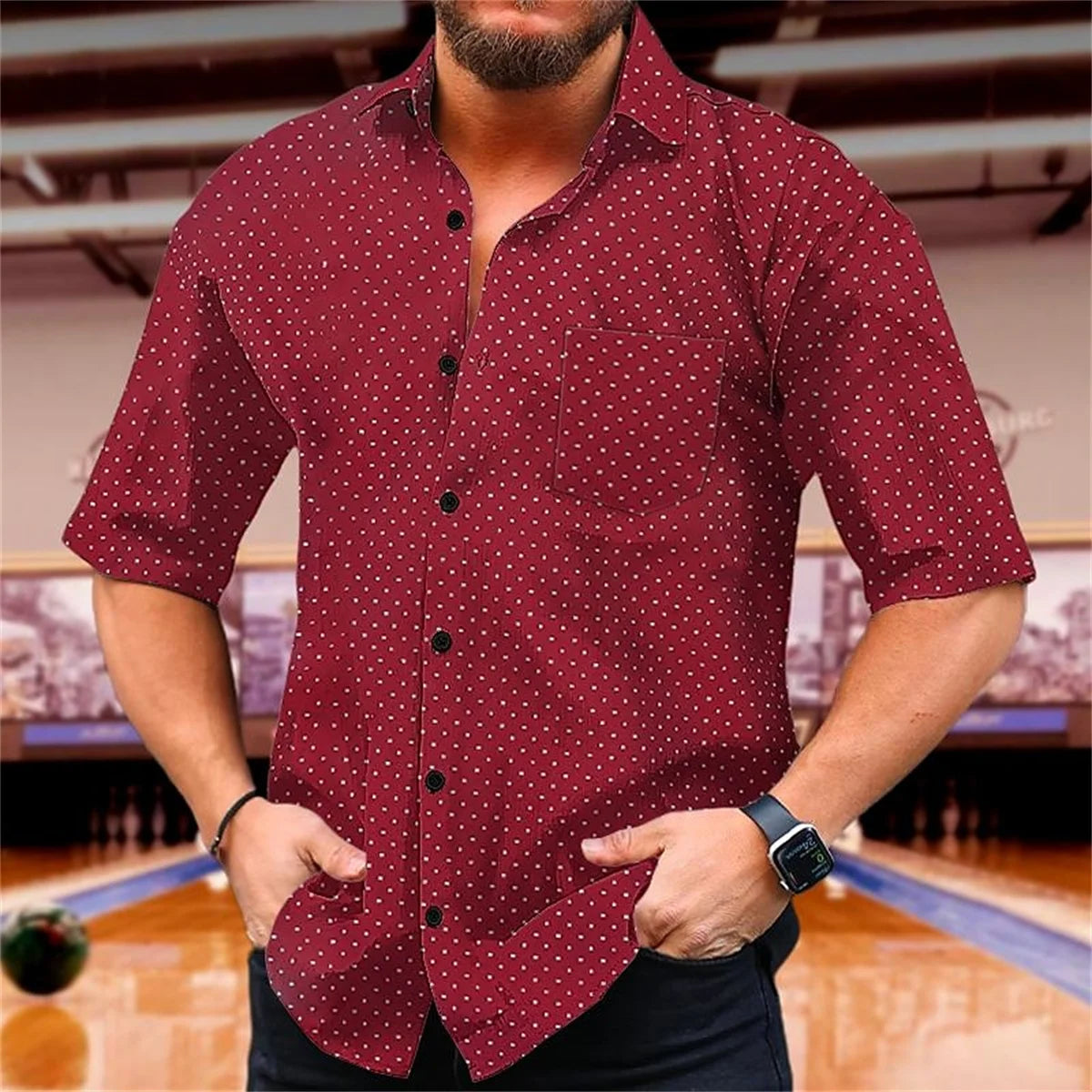 Polka Dot Summer Printed Shirt Men's Short Sleeve Comfortable Collar Button Shirt Hawaii Party Casual Men's Top