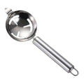 Stainless steel egg separator with long handle and extended lug design, silver, professional hangable yolk filter from Showlu Fashion Store.