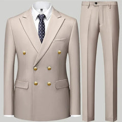 2 Pcs Fashion New Men's Casual Boutique Double Breasted Suit Trousers / Man's Business Suit Jacket Blazers Coat Pants Set