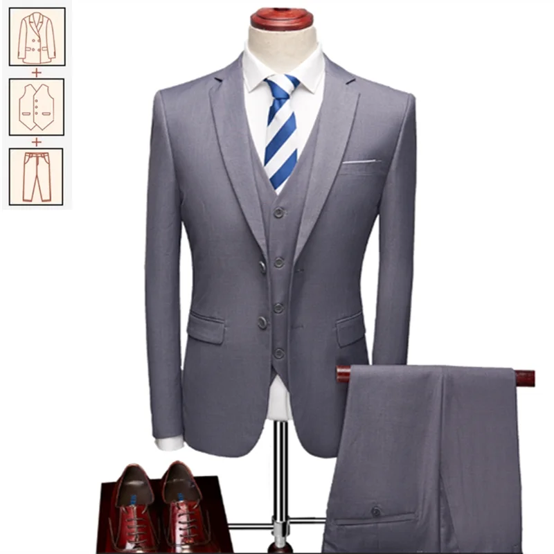 Men's business casual suit by Showlu Fashion, solid color formal tuxedo set ideal for weddings, parties, and prom events.