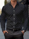 Men's Showlu Fashion long sleeve dress shirt with geometric pattern, lapel collar, casual button-up for formal occasions