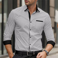 Men's formal long sleeve button-up shirt by Showlu Fashion, solid color with lapel, suitable for weddings and daily wear